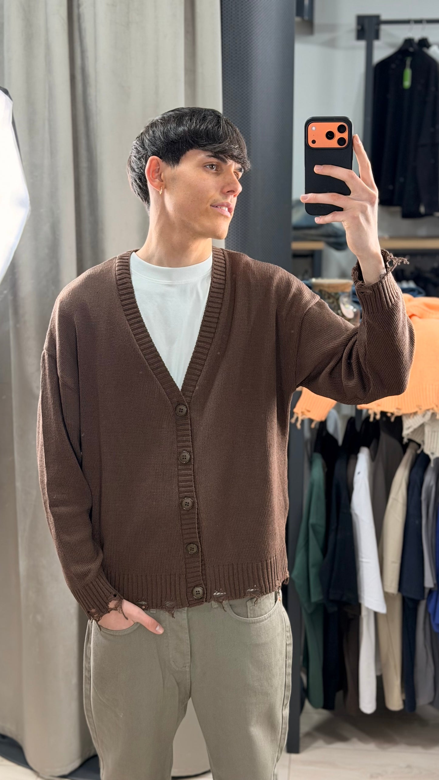 CARDIGAN DISTRESSED - MARRONE