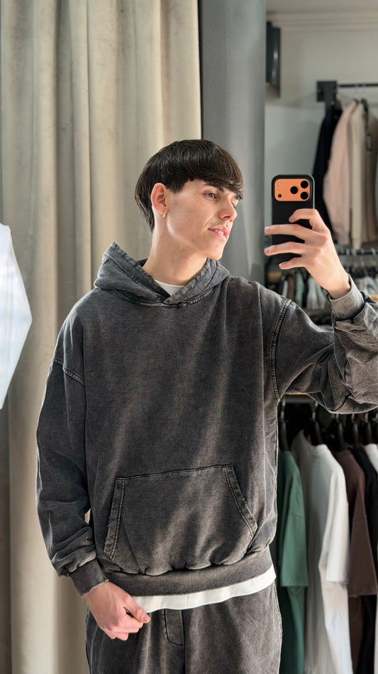 HOODIE BOXY FIT WASHED NERO