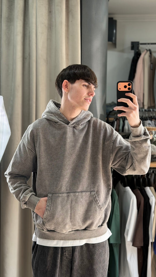 HOODIE BOXY FIT WASHED GRIGIO