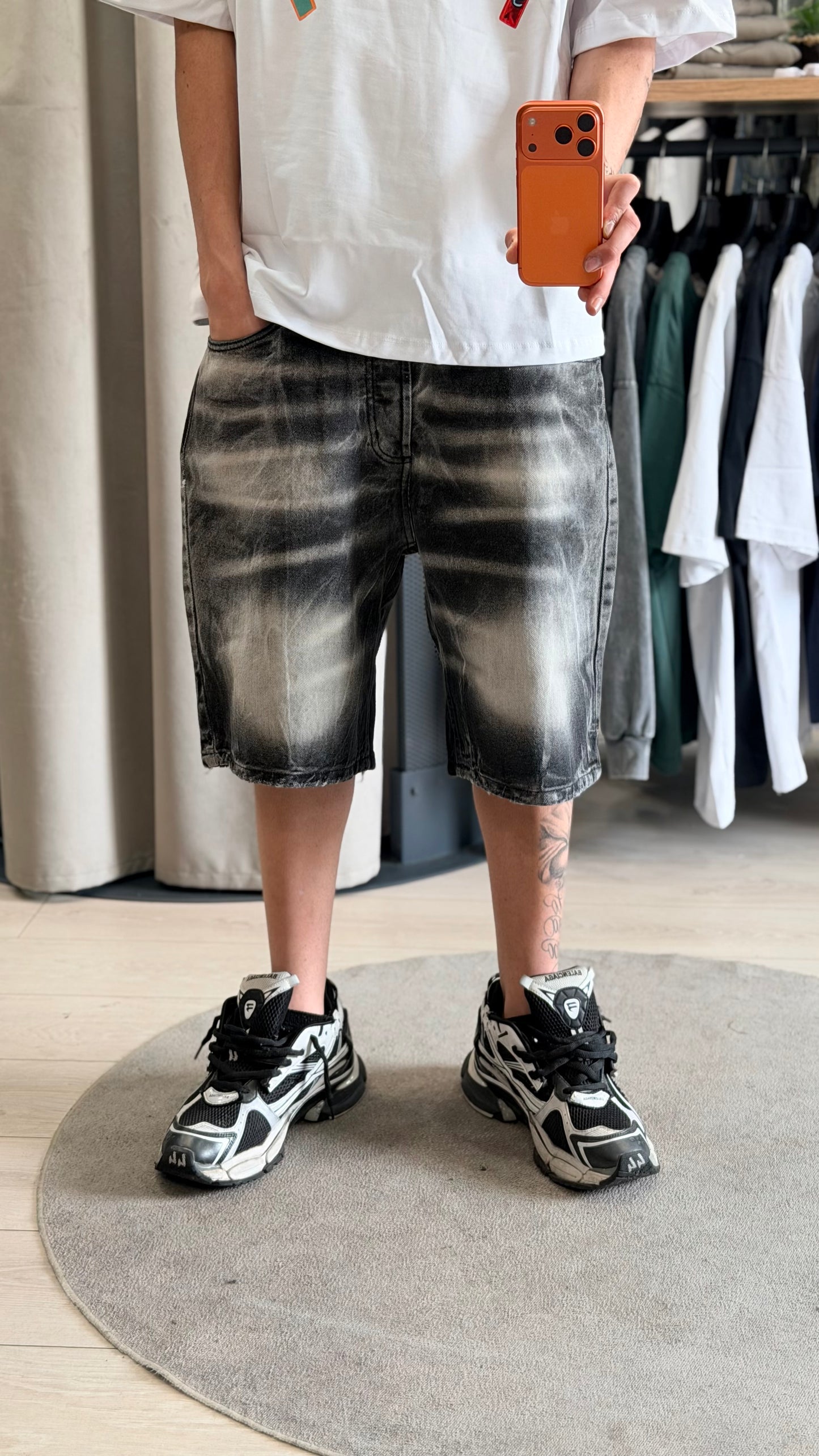 JEANS BAGGY CORTO BLACK FUMÉ