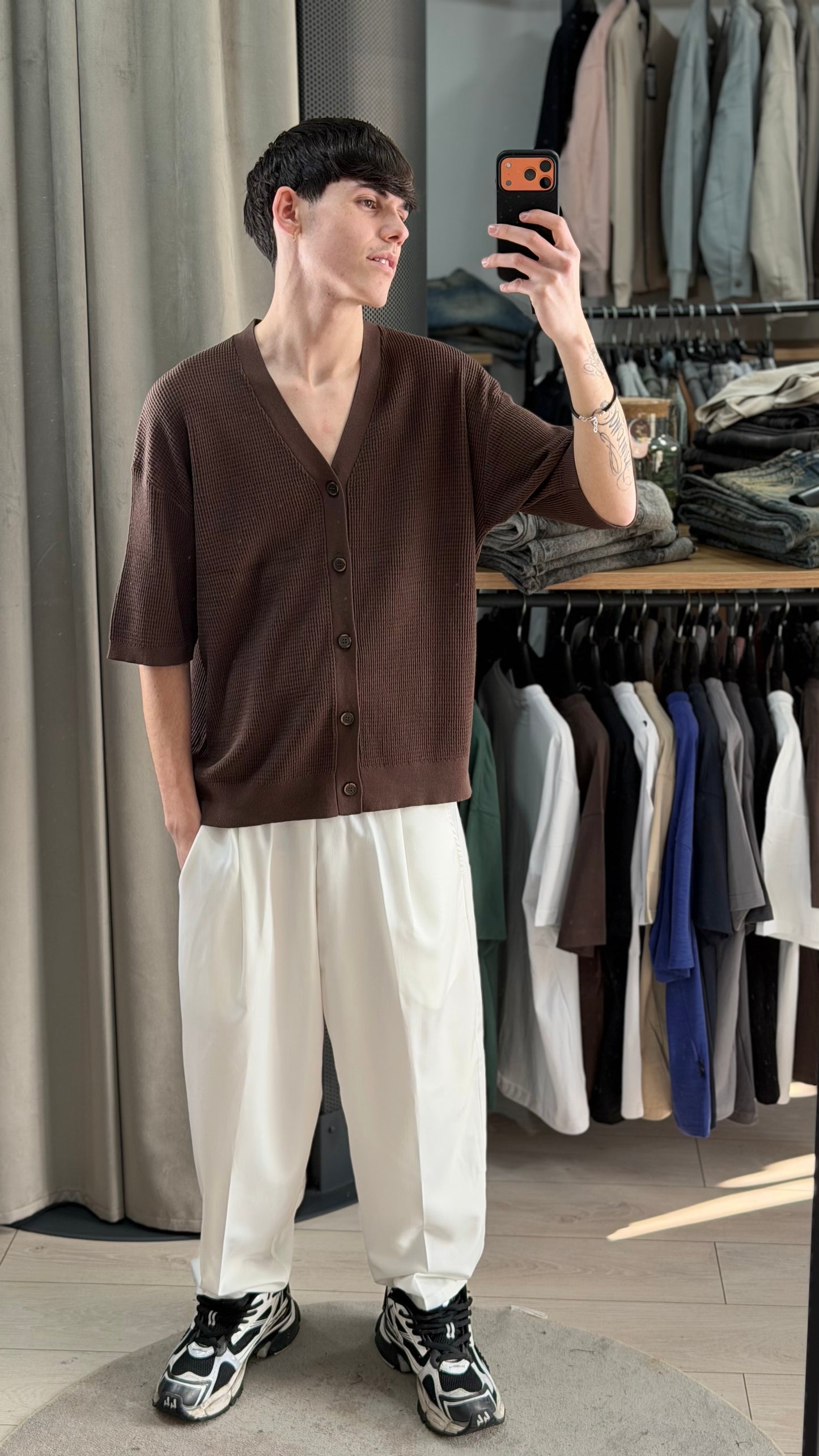 MAGLIA IN FILO SEMI-OVER MARRONE