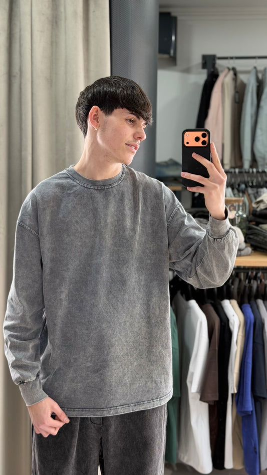 LONG SLEEVE SEMI-OVER WASHED GRIGIO