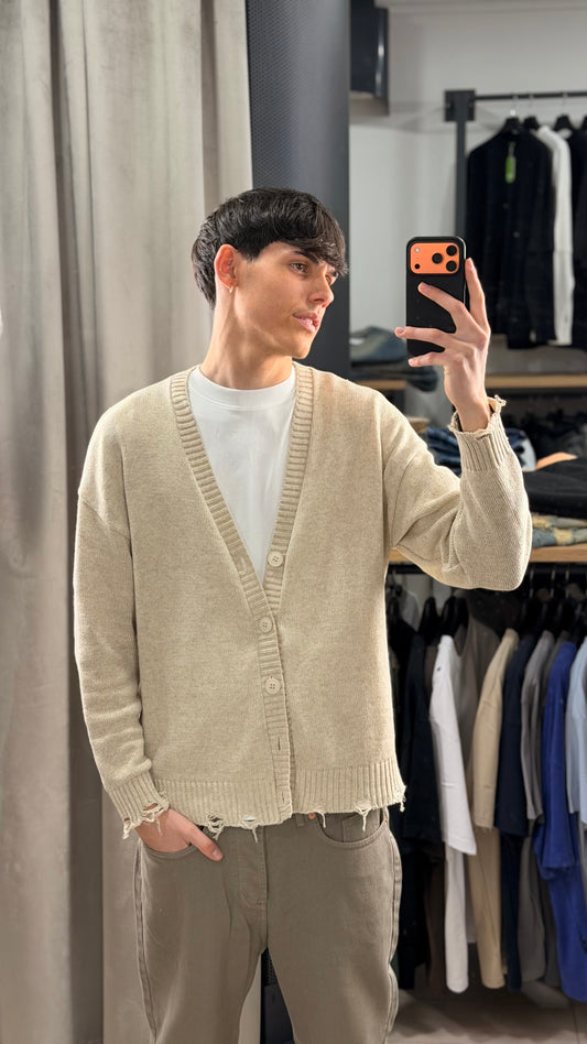 CARDIGAN DISTRESSED - SABBIA