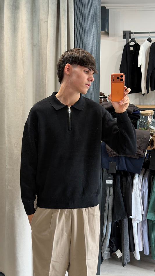 MAGLIONE POLO ZIP NERO