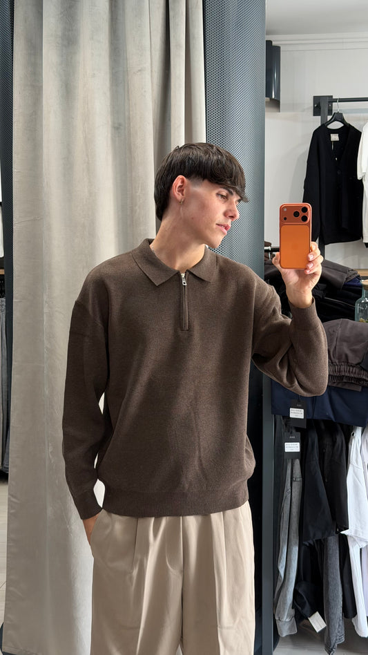 MAGLIONE POLO ZIP MORO