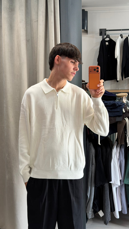 MAGLIONE POLO ZIP BIANCO