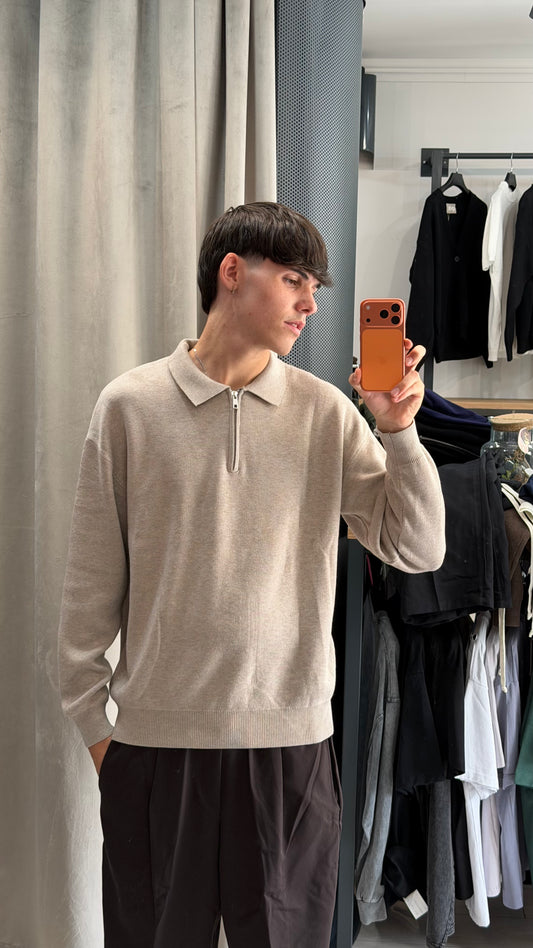 MAGLIONE POLO ZIP KHAKI